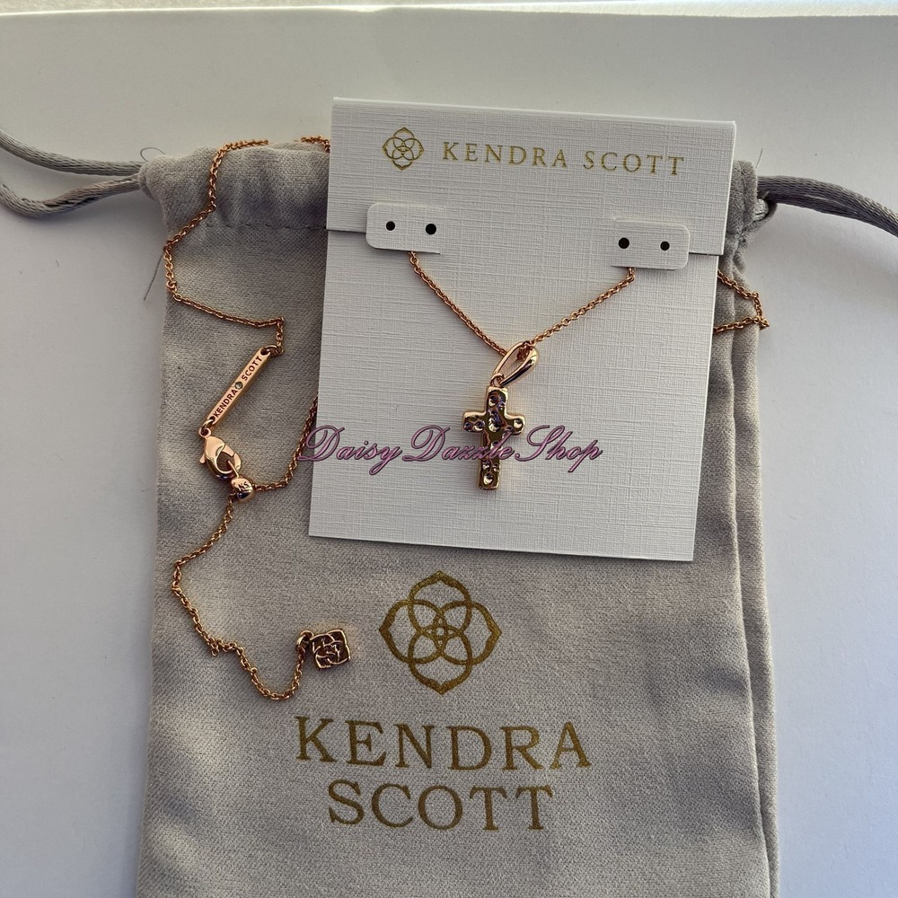✨Kendra Scott Cross Rose Gold Pendant Necklace in White Kyocera Opal✨ - Picture 6 of 8